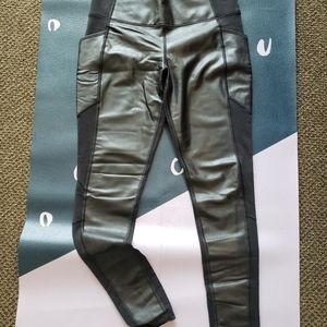 Faux leather insert yoga pants